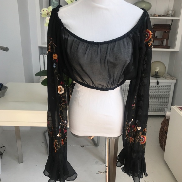 Betsey Johnson Tops - Betsey Johnson Sheer Embroidered Crop Top